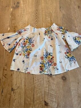 EDC White Off-Shoulder Floral Peasant Top M